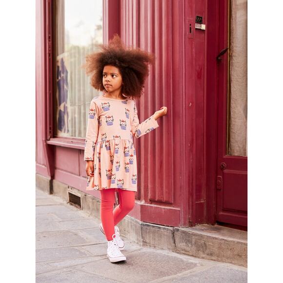 NWT Tea Collection Girls Long Sleeve Skirted French Cat Dress, Peach Size5